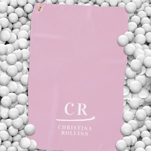 Serviette De Golf Élégant Moderne Monogramme Initiales Nom Rose