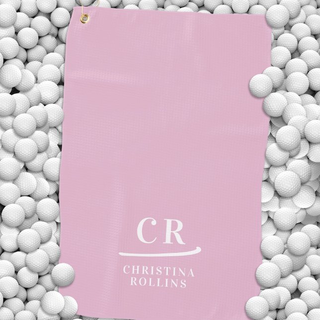 Serviette De Golf Élégant Moderne Monogramme Initiales Nom Rose (Elegant Modern Monogrammed Initials Name Pink Golf Towel)
