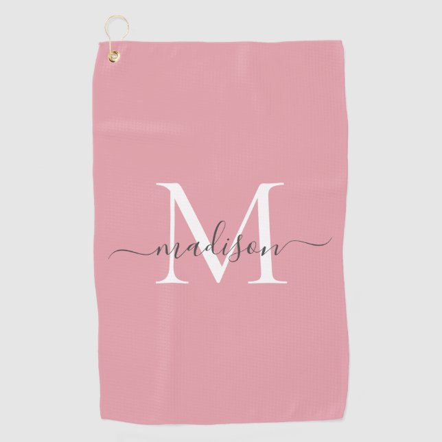 Serviette De Golf Élégant Monogramme Blush rose Grey Girly Nom du sc (Devant)