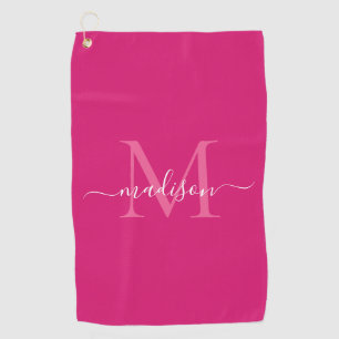 Serviette De Golf Élégant Monogramme Magenta Pink White Girl Script