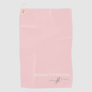 Serviette De Golf Élégant Monogramme moderne customisé Nom rose p