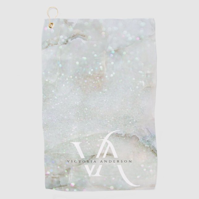 Serviette De Golf Élégant Parties scintillant marbre Monogramme Park (Devant)