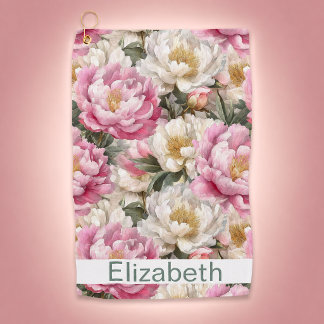 Serviette De Golf Élégant Pivoine Rose et Blanche Personnalisé