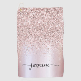 Serviette De Golf Élégant Rose Parties scintillant or Monogramme Nom