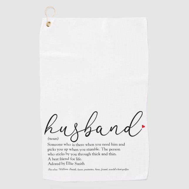 Serviette De Golf Élégant Script Red Love Heart Husband Définition  (Devant)