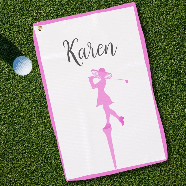Serviette De Golf Elégante Femme Golfer Silhouette Standing Golf Tee (Créateur téléchargé)