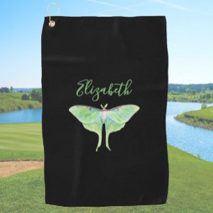 Serviette De Golf Elégante Luna Moth Vert Nom personnalisé Dames Noi