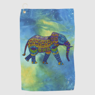 Serviette De Golf Éléphant psychédélique sur l'espace bleu-vert