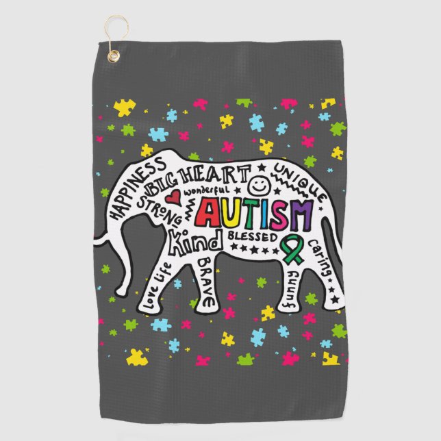 Serviette De Golf Elephant Sensibilisation sur l'autisme Golf (Devant)
