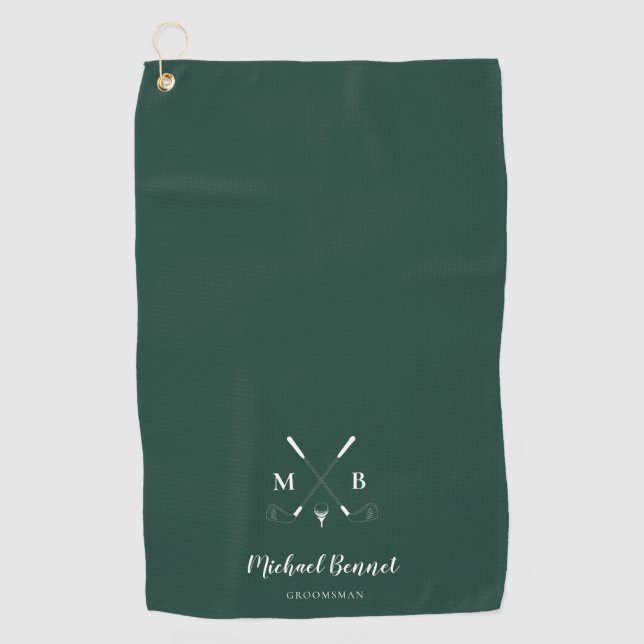 Serviette De Golf Emerald Green Moderne Monogram Mariage de golf (Devant)