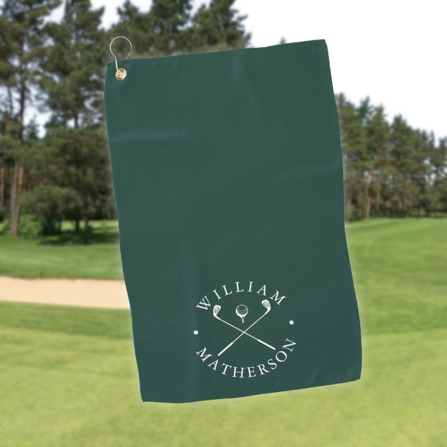 Serviette De Golf Emerald Green White Golf Clubs Nom personnalisé (Emerald Green White Golf Clubs Personalized Name Golf Towel)
