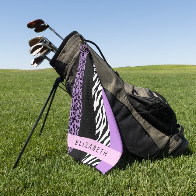 Serviette De Golf Empreinte de léopard, Zebra Print, Purple, Votre n (Vert)