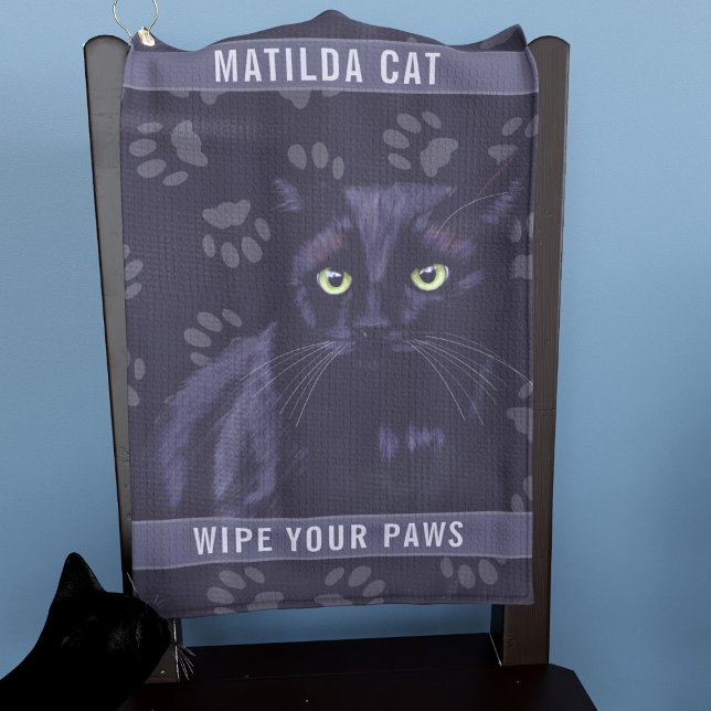 Serviette De Golf Empreinte de patte de chat noir personnalisé servi (Purrfect pet towel for your black cat. Just add their name (also useful for golfer's too))