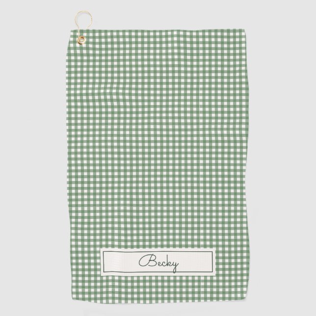 Serviette De Golf en vichy Motif en vert avec nom (Devant)