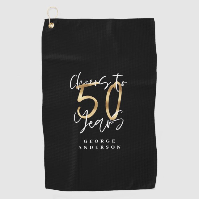 Serviette De Golf encourage à 50 ans moderne noir et or (Devant)