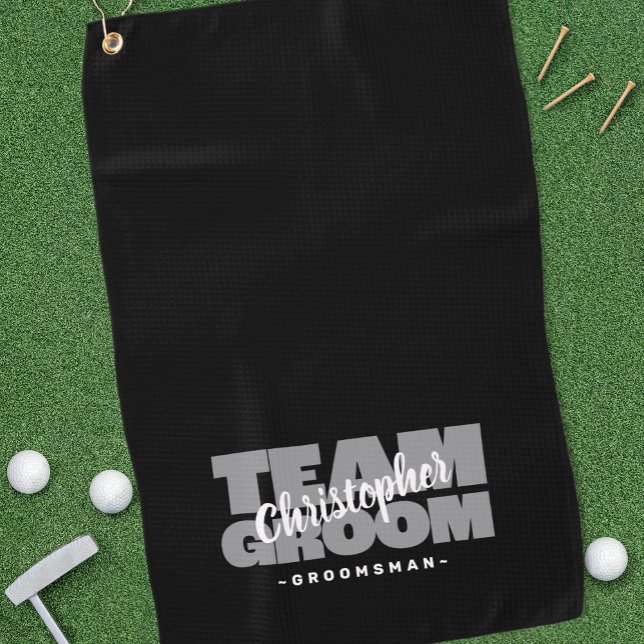 Serviette De Golf Équipe Marié Garçon d'Honneur Golfeur Sportif Noir (Team Groom Groomsman Golfer Sports Pro Black Gray Golf Towel)