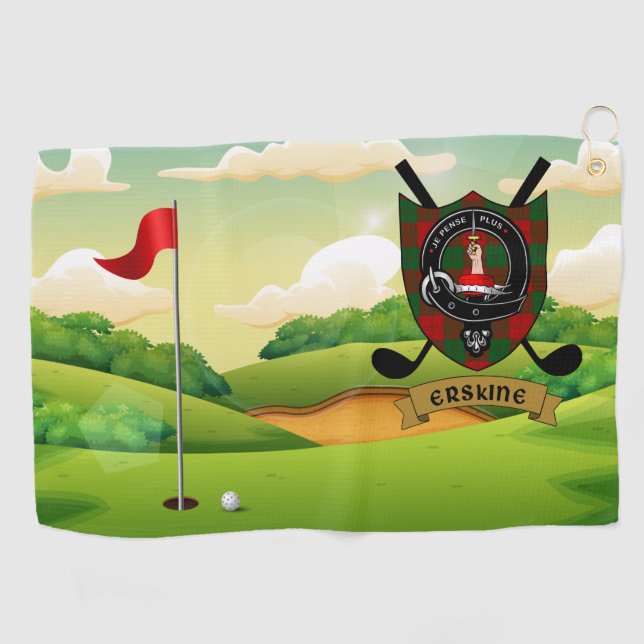 Serviette De Golf Erskine Clan Badge & Tartan Golf Towne (Horizontal)