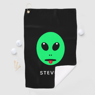 Serviette De Golf Espace amusant Alien Tête Noir Vert Personnalisé