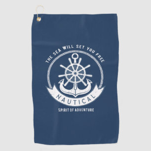 Serviette De Golf Esprit nautique Ancre,Roue, Bleu marine