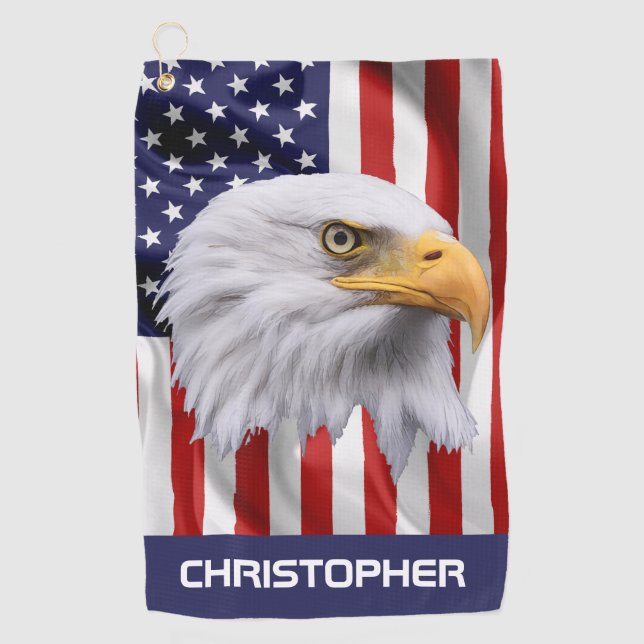 Serviette De Golf Etonnant Aigle, Le Drapeau Américain Patriotique (Devant)
