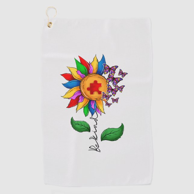 Serviette De Golf Être un tournesol-Sensibilisation sur l'autisme (Devant)