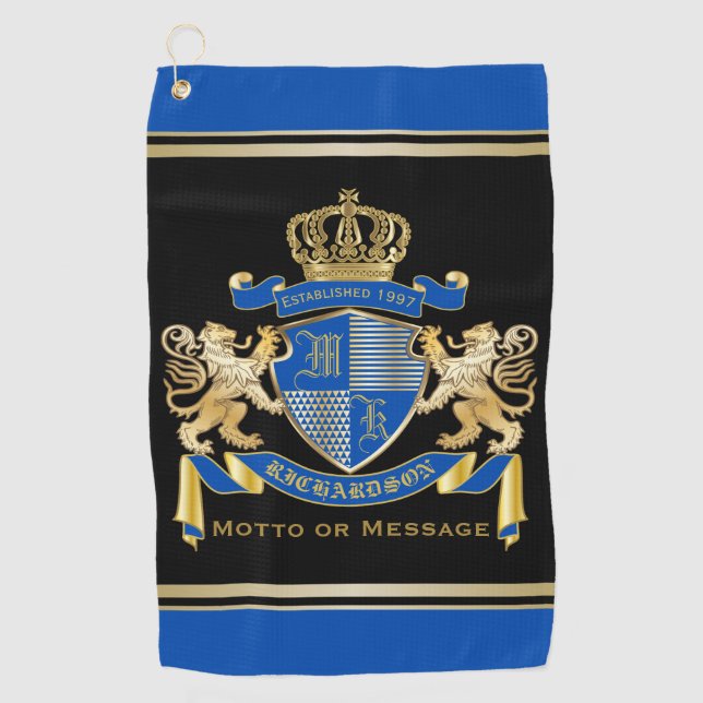 Serviette De Golf Faites votre manteau bleu Monogramme Emblème de co (Devant)