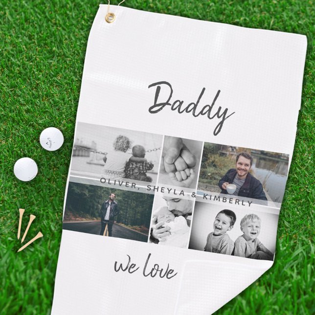 Serviette De Golf Father with Kids and Family Dad Photo Collage (Créateur téléchargé)