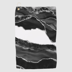 Serviette De Golf Fausse Agate Marbrée Noir Blanc Pierre Moderne Ten