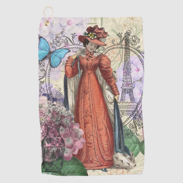 Serviette De Golf Femme victorienne à la mode rouge colorée (Devant)