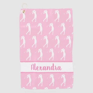Serviette De Golf Femmes Golfer Motif rose blanc Nom personnalisé