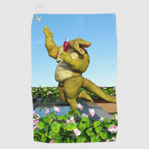 Serviette De Golf Fête au bord de la piscine avec crocodile rigolo e