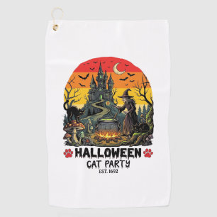 Serviette De Golf Fête de chat d'Halloween Sorcière Chaudron Chats n
