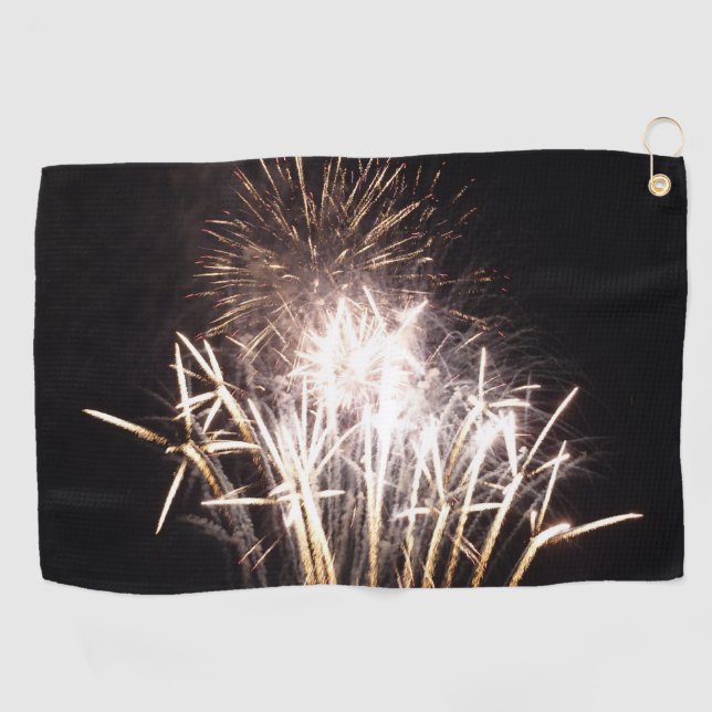 Serviette De Golf Feu d'artifice blanc et or I Fête patriotique (Horizontal)