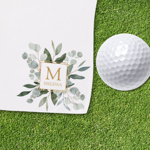 Serviette De Golf Feuilles tropicales vertes aquarelle Monogramme