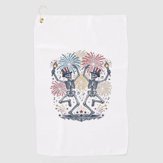 Serviette De Golf Feux d'artifice de squelettes dansants patriotique