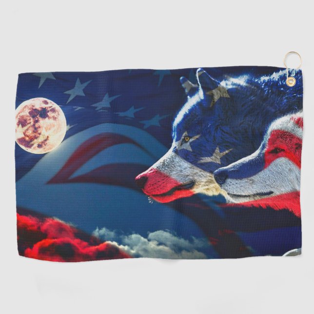 Serviette De Golf Fierté de loup de pays et drapeau (Horizontal)