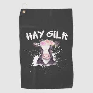 Serviette De Golf Fille de foin agricultrice drôle bovins vache ferm