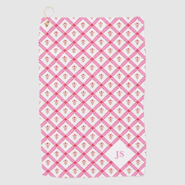 Serviette De Golf Fille Motif rose et rouge avec initiales (Devant)