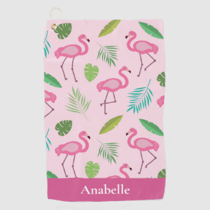 Serviette De Golf Flamant rose et feuilles tropicales personnalisés