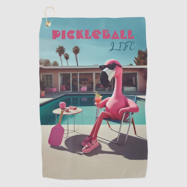 Serviette De Golf Flamant rose rose Palm Springs Pickleball Clip Ser (Devant)