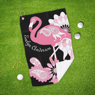 Serviette De Golf Flamingo Rose Noir Moderne Fantaisiste