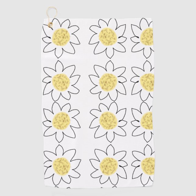 Serviette De Golf Fleur marguerite blanche jaune motif aquarelle art (Devant)