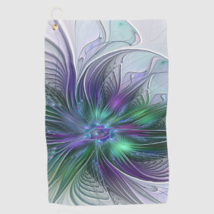 Serviette De Golf Fleur verte abstraite moderne art fractal violet