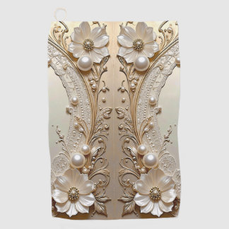 Serviette de golf Fleurs blanches modernes Perles