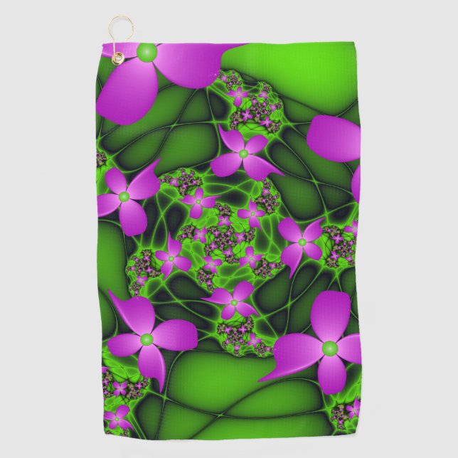 Serviette De Golf Fleurs d'art fractales Abstraites rose néon (Devant)