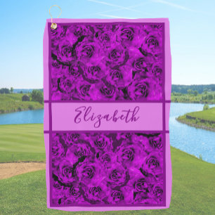 Serviette De Golf Fleurs de roses violettes personnalisées pour dame