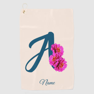 Serviette De Golf Fleurs de Zinnia Monogramme Initiale A Personnalis