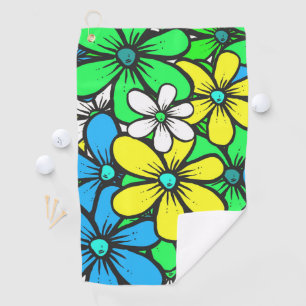 Serviette De Golf Fleurs d'été assez brillantes Bleu Jaune et Vert