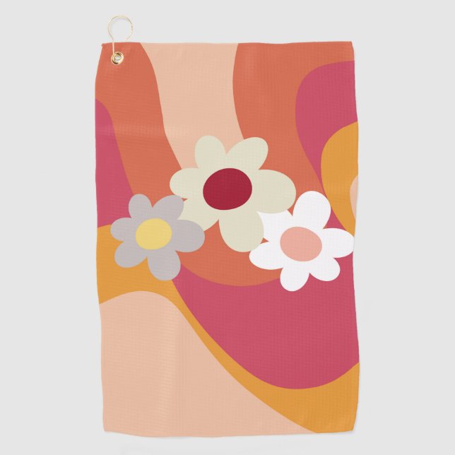 Serviette De Golf Fleurs et vagues de style rétro (Devant)