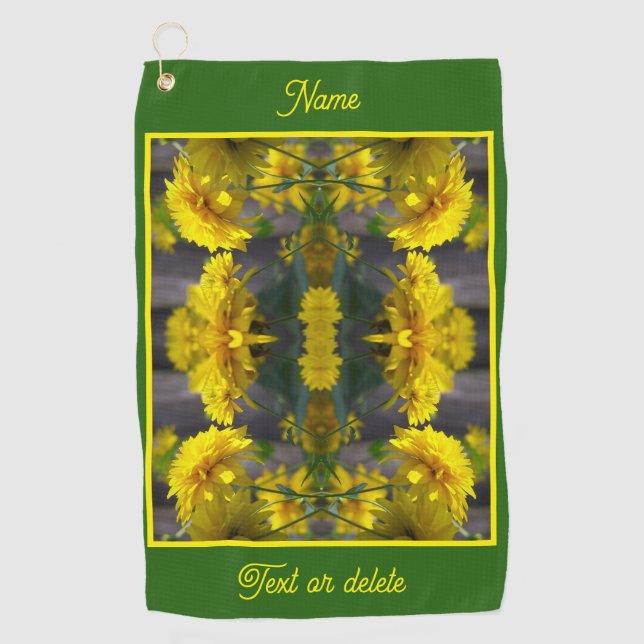 Serviette De Golf Fleurs Jaunes Au Soleil Abstrait Personnalisé (Devant)